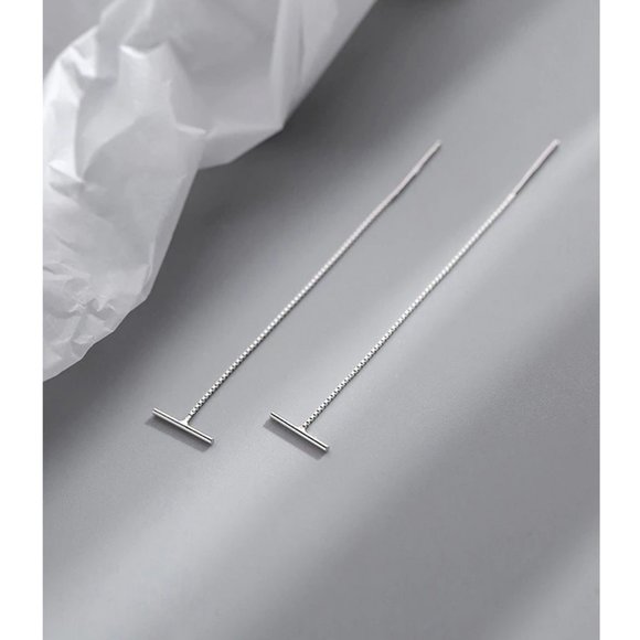 *NEW 925 Sterling Silver Bar Chain Drop Earrings - Picture 4 of 8